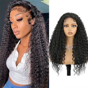 ARISKRY 26-inch Deep Wave Frontal Lace Wig Synthetic Fiber 200 Density 13x4 HD Glueless Wig Natural Black for Holiday Gatherings & Daily Wear Brazilian Human Hair