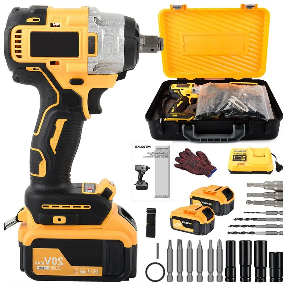 1/2” Brushless Cordless Impact Wrench Kit, High Torque 1200-1800Nm Power Impact Gun, 20V 4Ah Battery, Variable Speed, Forward/Reverse Switch with Complete Socket & Drill Bit Set