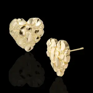 MaxBling81 Heart Nugget Earrings, 14K Gold-Plated Iced Hip Hop Style Studs, Unisex Costume Jewelry for Casual Wear (Gold Nugget Earrings)