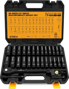 ELEAD 1/2" Drive Deep Impact Socket Set: 30-Piece Standard SAE (3/8 to 1 Inch) and Metric (10-24mm) Size, 3" and 5" Drive Extension Bar, Ratchet Handle, Bit Adapter, CR-V Steel for Auto Repair TikTokShopBlackFriday