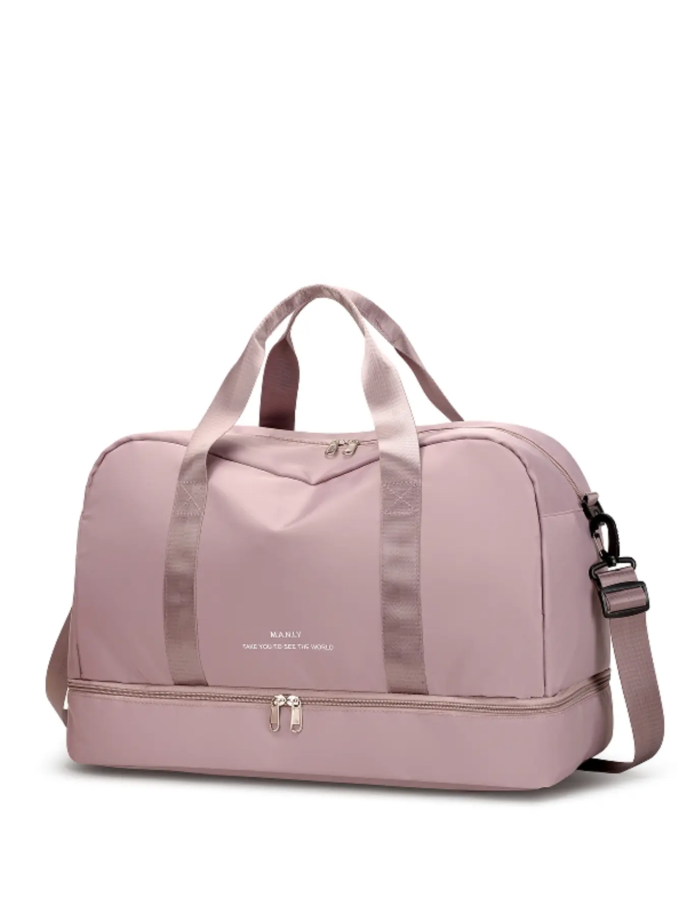 Fashionable hand-held portable Multifunctional perfect travel bag with large capacity, simple design that can be placed over a suitcase, independent shoe compartment, multiple pockets for storage, can be carried as a shoulder or crossbody bag.