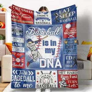 Baseball themed flannel blanket with vintage sports quotes print， soft warm breathable， perfect for living room decor， bedroom throw， stadium games， coach gift， baseball fan souvenir， outdoor picnic use