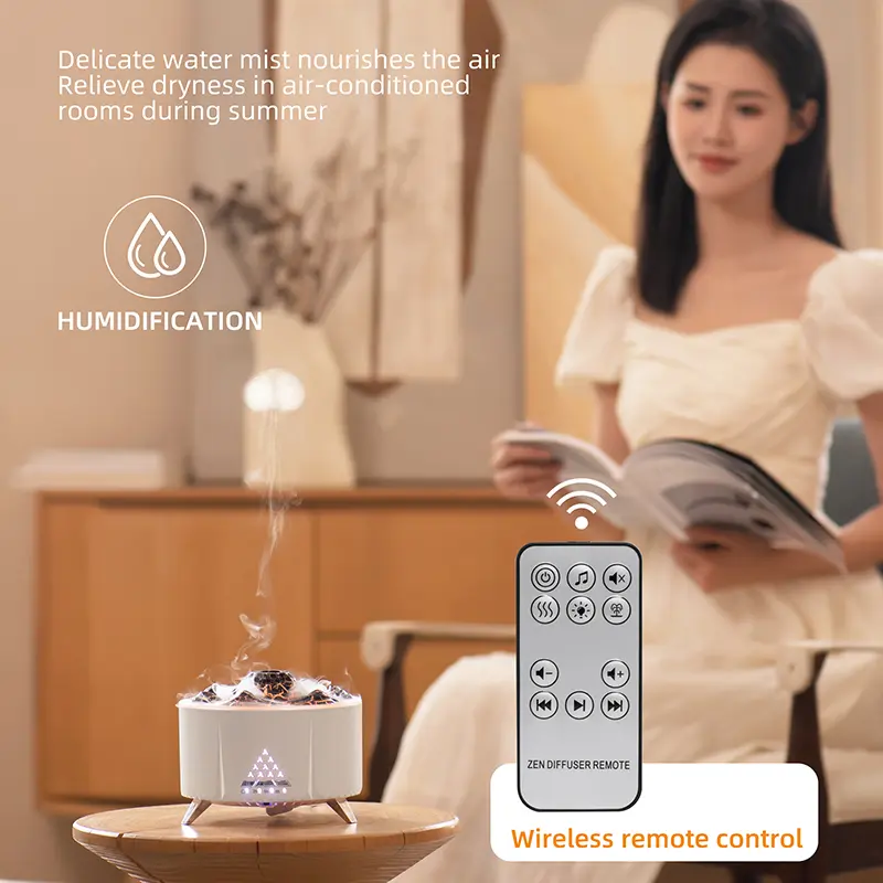 V32 Aromatherapy Diffuser & Humidifier with Jellyfish Flame Mist, 4 White Noises + Bluetooth Speaker, 350ml Essential Oil Diffuser with Remote Control, 2H/5H/8H Timer, Warm Light for Bedroom Home Office