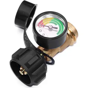 Tank Gauge Level  LP Gas  Meter Color Coded Universal for Cylinder, BBQ Gas Grill, RV Camper, Heater and More Appliances - Type 1 Connection, Black