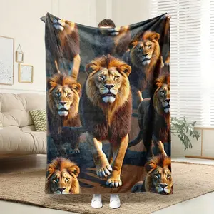 1pc Large Blanket - Large Bedspread/Throw - Soft & Breathable All-Season Cooling Bedspread - Texture - Washable Luxury Bedding Couch, Bed, Floor - Lion Print - Adults, Teens