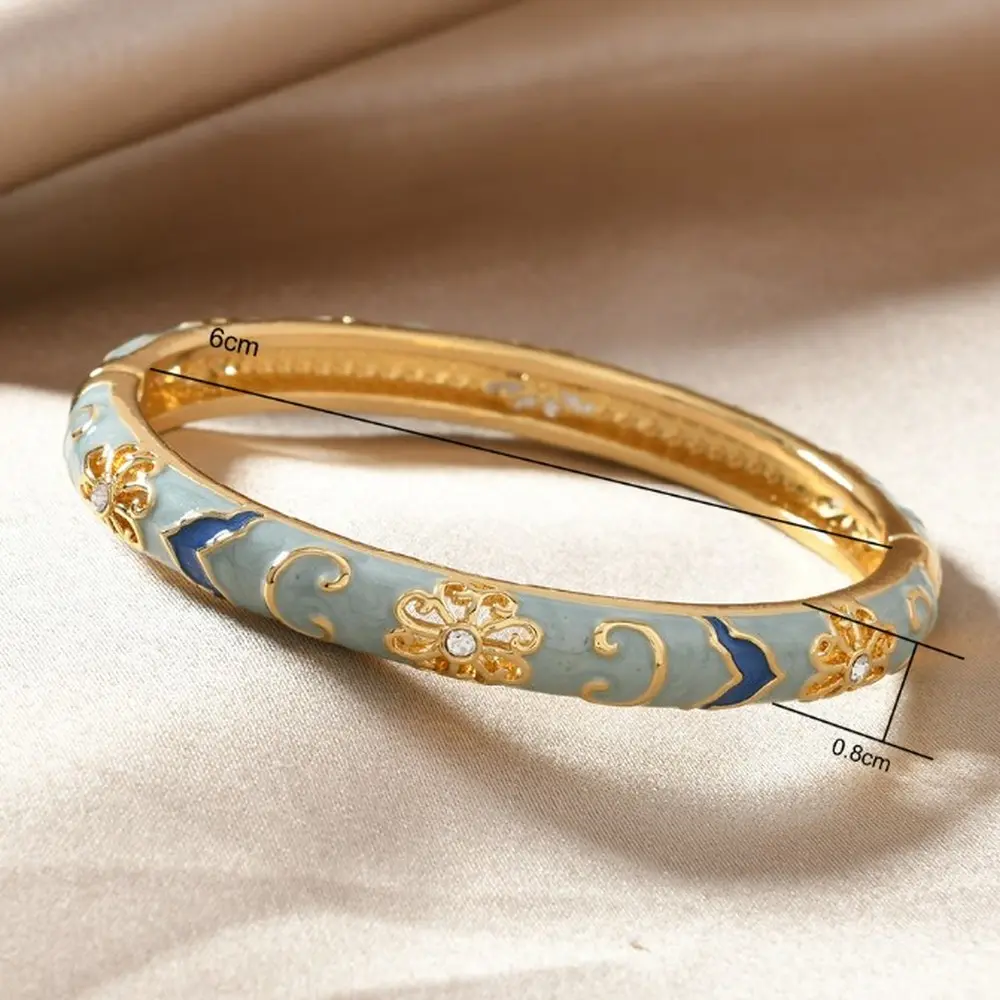 Enamel Open Bangle Bracelet for Women Palace Style Chinese