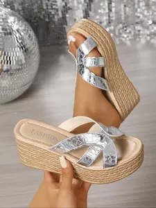 8cm Fashionable Summer Platform Sandals for Women, Party Footwear, Ultra-Light Wedge Heel Design, Comfortable Thick Sole with Open-Toe, Stylish Textured Waistband