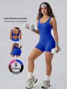 Women's Sexy Backless Hollow Out Jumpsuit, Sleeveless Above the Knee Gym Wear, Slim Fit Quick Dry Sportswear for All Seasons