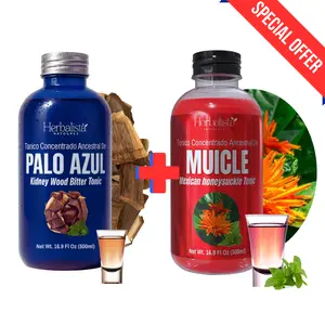 Premium 2 Pack Viral Tonic Bundle - Muicle Tonic + Palo Azul Tonic16.9 fl oz (500ml) Each - Concentraded Bitter Tonic 1 Tbsp = 3 Cups of Herbal Tea - Mexican Honeysuckle + Kidneywood -   Herbal Fitness Natural Traditional
