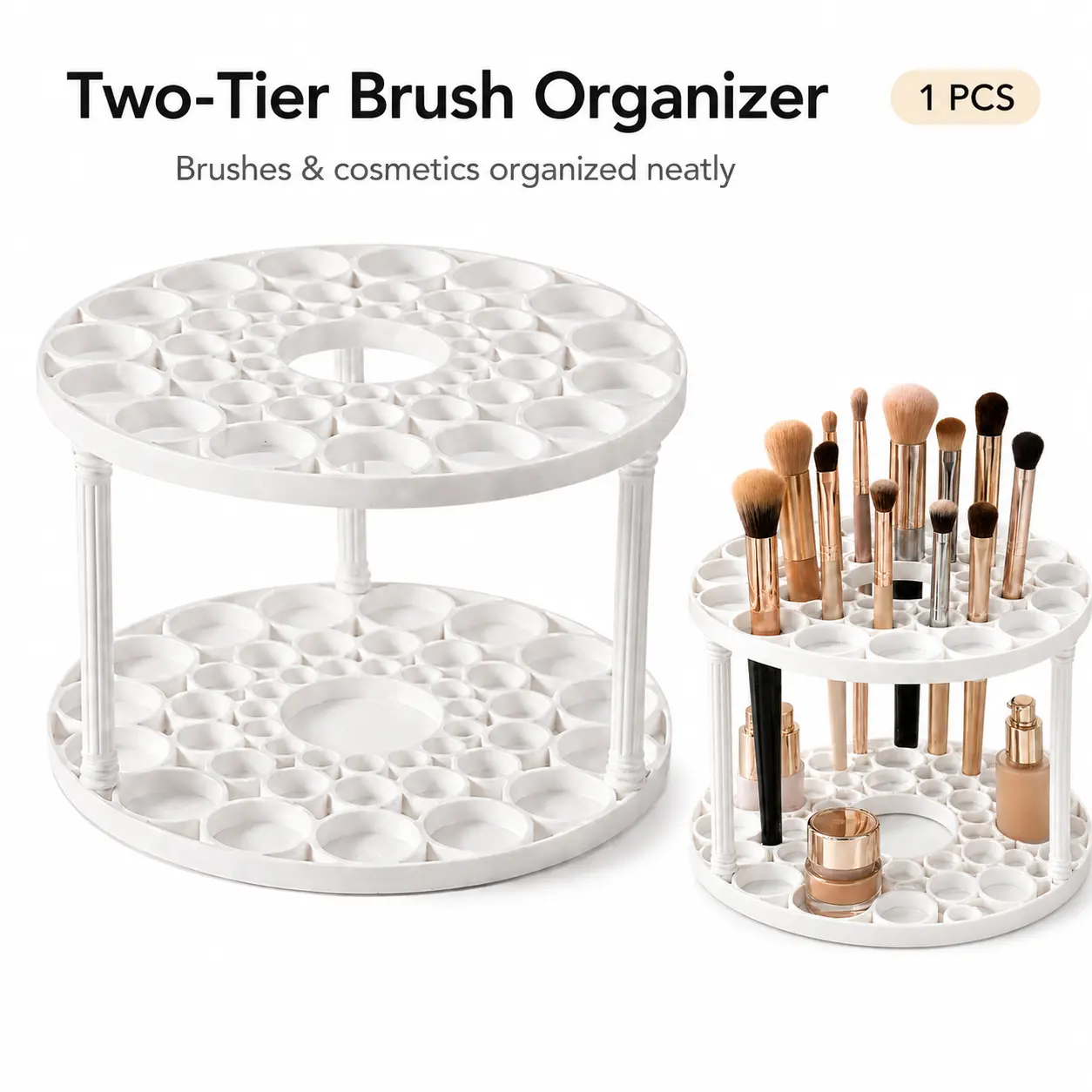 Large Capacity Makeup & Desk Organizer Caddy, Multi-Compartment Vanity Storage with Brush & Pen Holders, Desk Reset, Dorm & Back to School Essentials