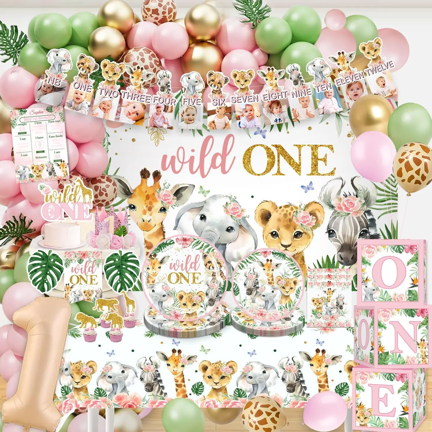 184pcs wild one birthday decorations wild one party decorations include plate banner backdrop tablecloth cake topper pink balloon arch for wild one birthday decorations girl
