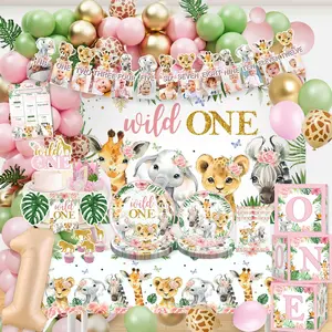 184pcs wild one birthday decorations wild one party decorations include plate banner backdrop tablecloth cake topper pink balloon arch for wild one birthday decorations girl