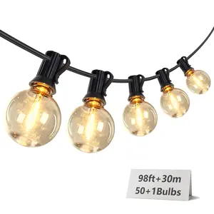 98FT LED Outdoor String Lights, Plug-in Waterproof Patio Lights with 50 Shatterproof Bulbs, Warm White Outdoor Hanging Light Decor for Backyard Deck Garden Bistro Porch Party