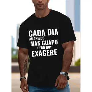 Men's Funny Spanish Graphic T-Shirt - "Cad Día Amazezco Guapo" Print, Black Casual Summer Short Sleeve Top, Lightweight Polyester, Round Neck, Machine Washable