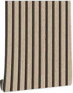 Modern Wood G Slat Peel & Stick Wallpaper 17.3"x118" – Waterproof PVC Faux Wood Stripe Contact Paper for Wall & Furniture Makeover