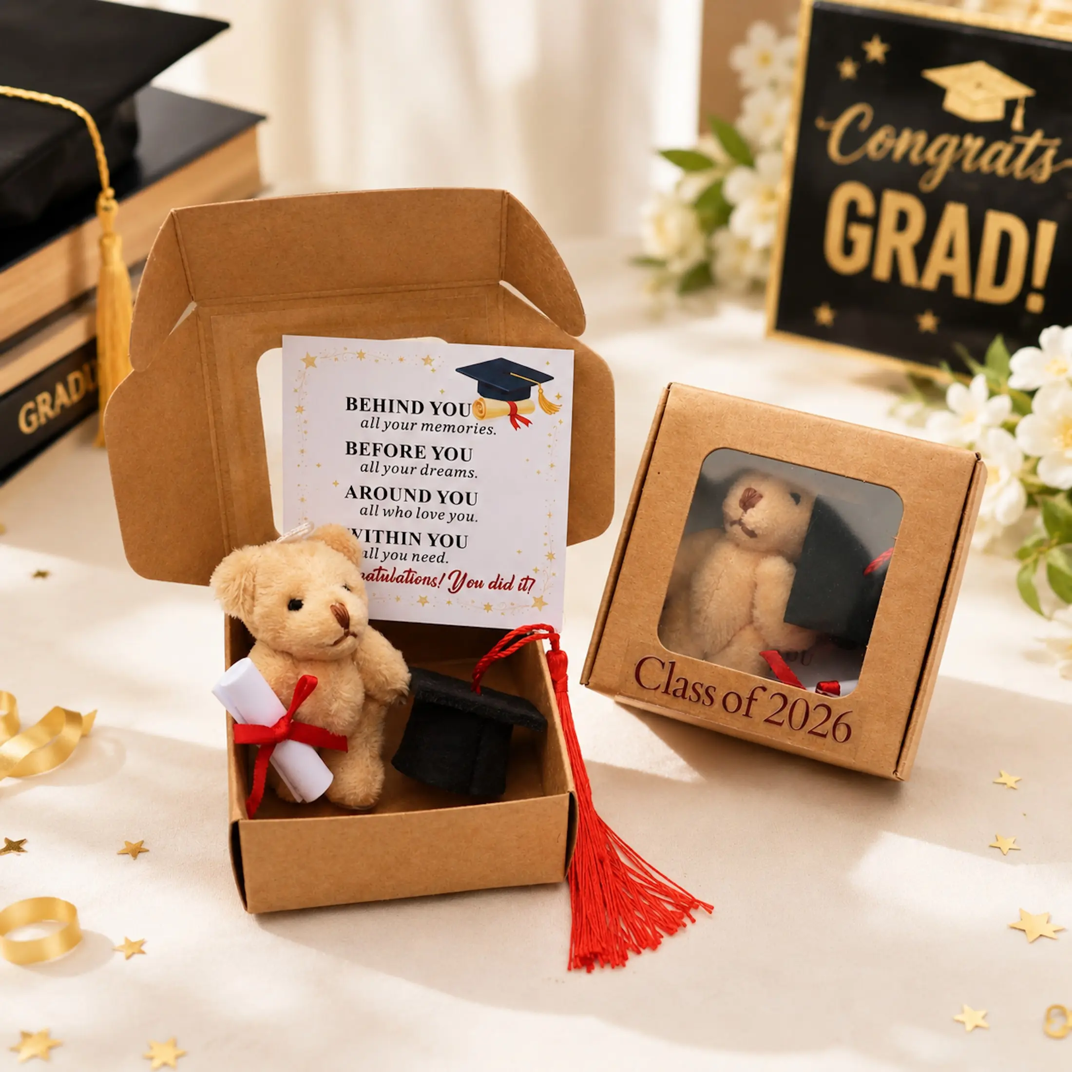 Mini Graduation Bear Gift Box Set, Class of 2026 Tiny Teddy Bear with Cap & Diploma, Graduation Keepsake for Graduates, Party Favor Souvenir, Graduation Gifts, Gift Idea