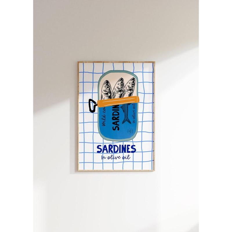 Sardines Wall Art Print, Tin Fish Art Print, Sardines Tin Print, Colorful Fish Print, Kitchen Wall Art, Trendy Wall Art, Seafood Wall Art