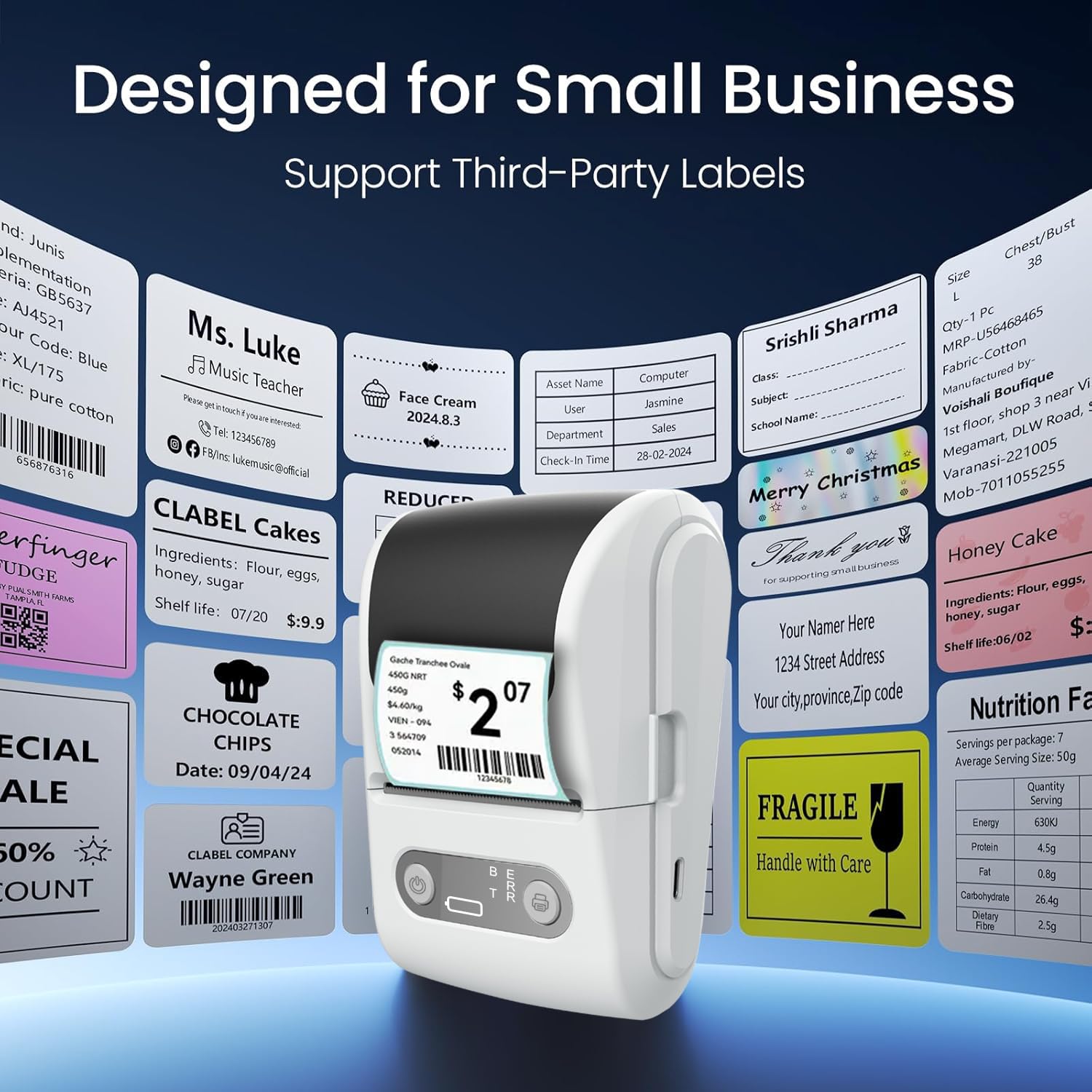 Label Maker with Tape, Label Printer for Business, Sticker Printer- Compatible with 12-57mm Width Labels, Wireless Connectivity, High-Speed Printing, 1200mAh Battery, for Office & Home