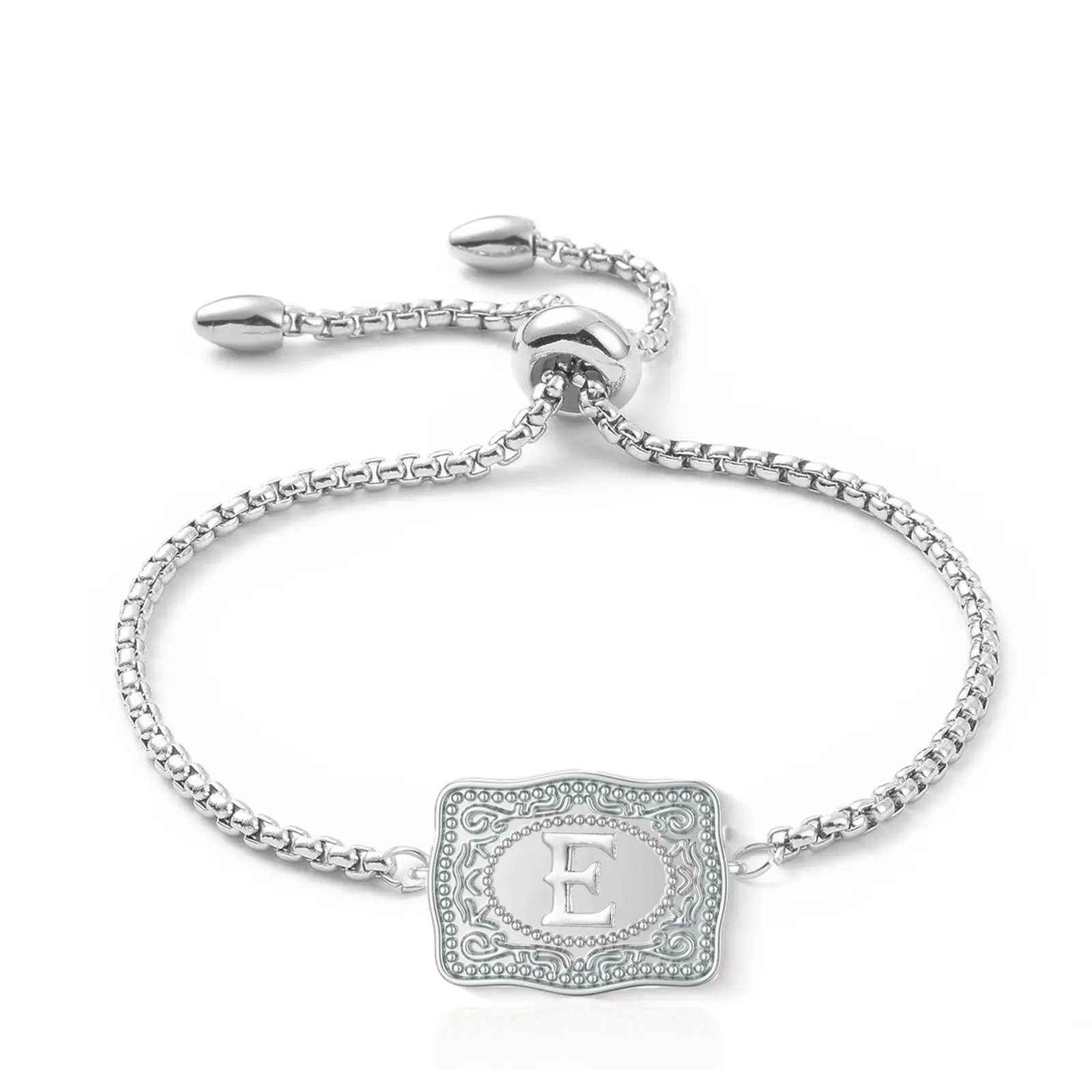 Initial Letter Jewelry Set with Bracelet & Necklace, Unisex Trendy Belt Buckle Design, Personalized Gift for Daily Wear, Jewelry Bracelet