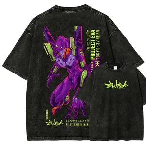 Neon Genesis Evangelion Menswear Distressed Washed Round Neck Short-Sleeve Unisex Fit Festive T-Shirt 17,fathersdaygift