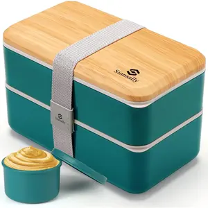 Bento Box Adult Lunch Box,Stackable Japanese Bento Lunch Box Containers for Women/Men with Compartments(47oz),Lunch Containers with Utensil Set,Leak-Proof Lunchbox,Rectangle(Nordic Green)Gift