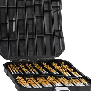 BODERI 100 Pieces Titanium Twist Drill Bit Set, 135 °   Tip High Speed Steel, Size from 3/64" up to 1/8", Ideal Drilling in Wood/Cast Iron/Aluminum Alloy/Plastic/Fiberglass, with Hard Storage by HURRICANE