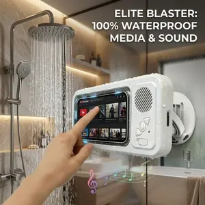 Waterproof Shower Phone Holder with Bluetooth Speaker, 360° Rotatable Shower Case for Cell Phone, Anti-Fog Touch Screen Wall Mount Phone Mount, Portable Sound Box for Bathroom, Kitchen, Pool, Bathtub