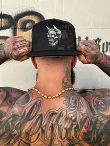 DEMON SKULL BLACK CAMO FLAT BILL HAT