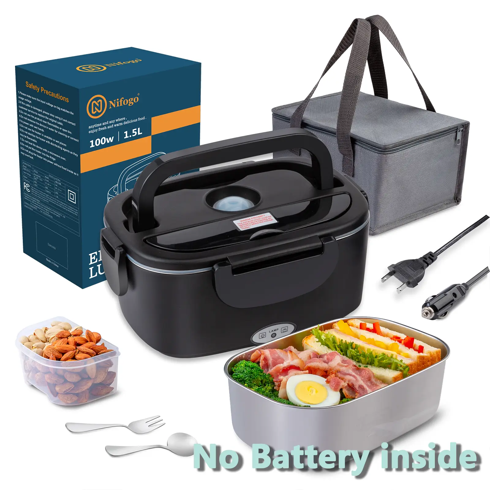 Electric Lunch Box Food Heater for Adults, Heated Lunch Box 12V/24V/110V Portable Food Warmer for Car/Truck/Office 1.8L Removable Stainless Steel Cont