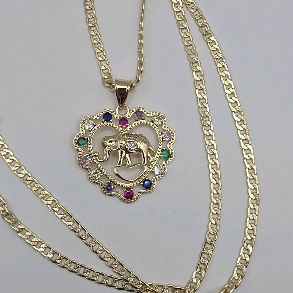 Heart with Elephant beautiful Cuban link style necklace gold-plated color's stone's Exquisite Jewelry Gift