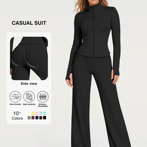 Women's 2-Piece Seamless Yoga Gym Sports Set - Butter Soft High-Waist Scrunch Butt Above-Ankle Legging Pants, Squat-Proof Non-See-Through Tummy Control Compression Long Sleeve Jacket Top for All Season