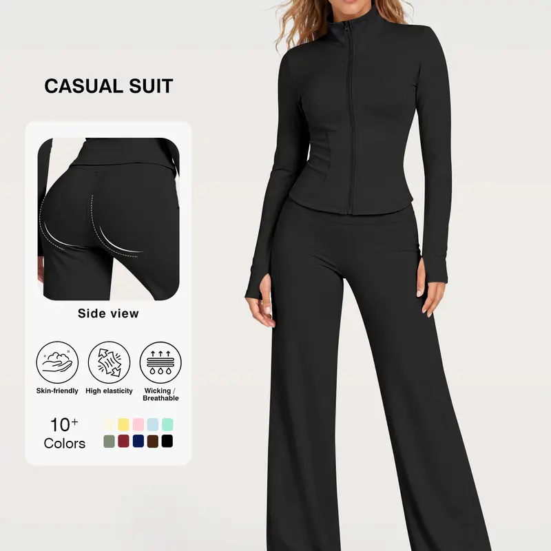 Women's 2-Piece Seamless Yoga Gym Sports Set - Butter Soft High-Waist Scrunch Butt Above-Ankle Legging Pants, Squat-Proof Non-See-Through Tummy Control Compression Long Sleeve Jacket Top for All Season