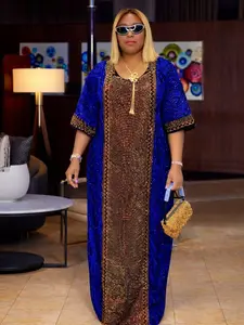 Regal Gold-Embellished Royal Blue Kaftan