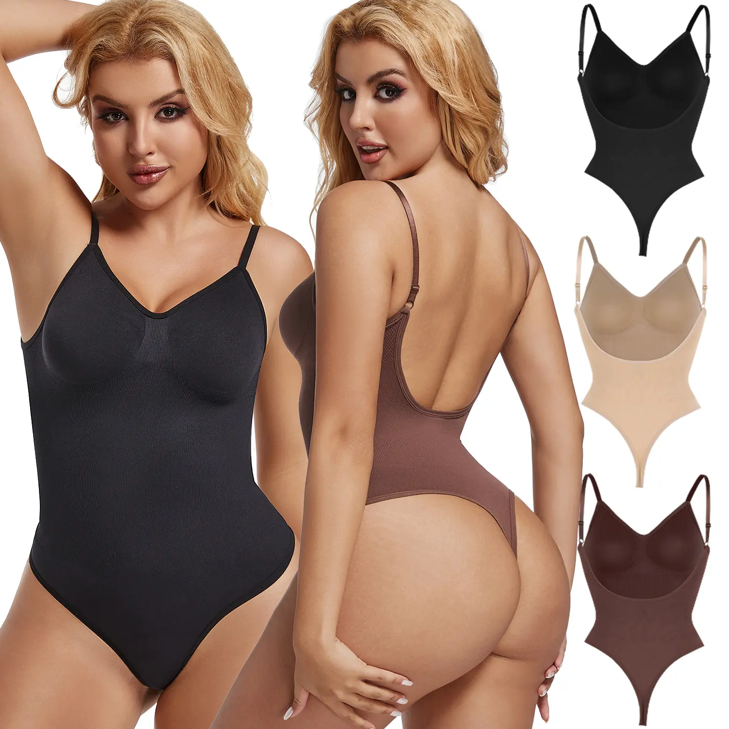 Women's Essential Shapewear Bodysuit, Low Back Thong Style with Tummy Control, Lightweight Fabric and Adjustable Straps, Clothes, Activewear, Athletic, Sports Clothes, Lady