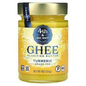 4th & Heart Ghee Clarified Butter, Grass-Fed, Turmeric, 9 oz (255 g)