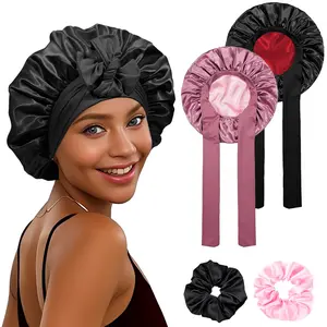 【New Year】Double Layer Satin Bonnet, Adjustable Hair Bonnet, Soft and Breathable Heatless Styling Tool, Night Sleeping Cap for Women Haircare