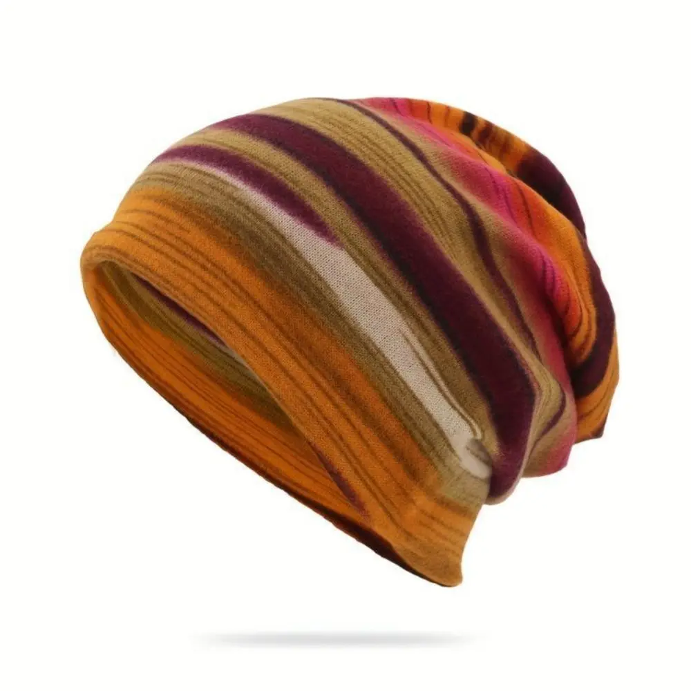 Colorful Winter Warm Ski Beanie with Neck & Hair Hoop Unisex Casual Hip Hop Skull Cap Striped Design Extra Warmth Comfort for Winter Activities