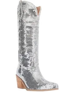 Dingo Women's Sequin Dance Hall Queen Tall Western Boot Snip Toe - Di182-Silver