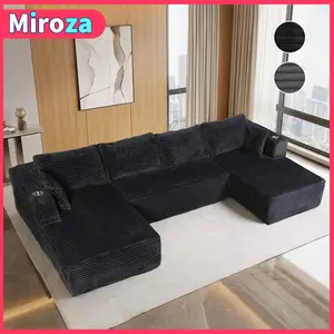 【Multi-Package Shipping】137.8" Oversized U-Shaped 4-Seater Modular Sofa with 6 Pillows Included, Boneless Cloud Comfort, 68.9" Chaise, No Assembly Required, Corduroy Fabric, Modern Convertible Sofa Bed for Living Room and Bedroom