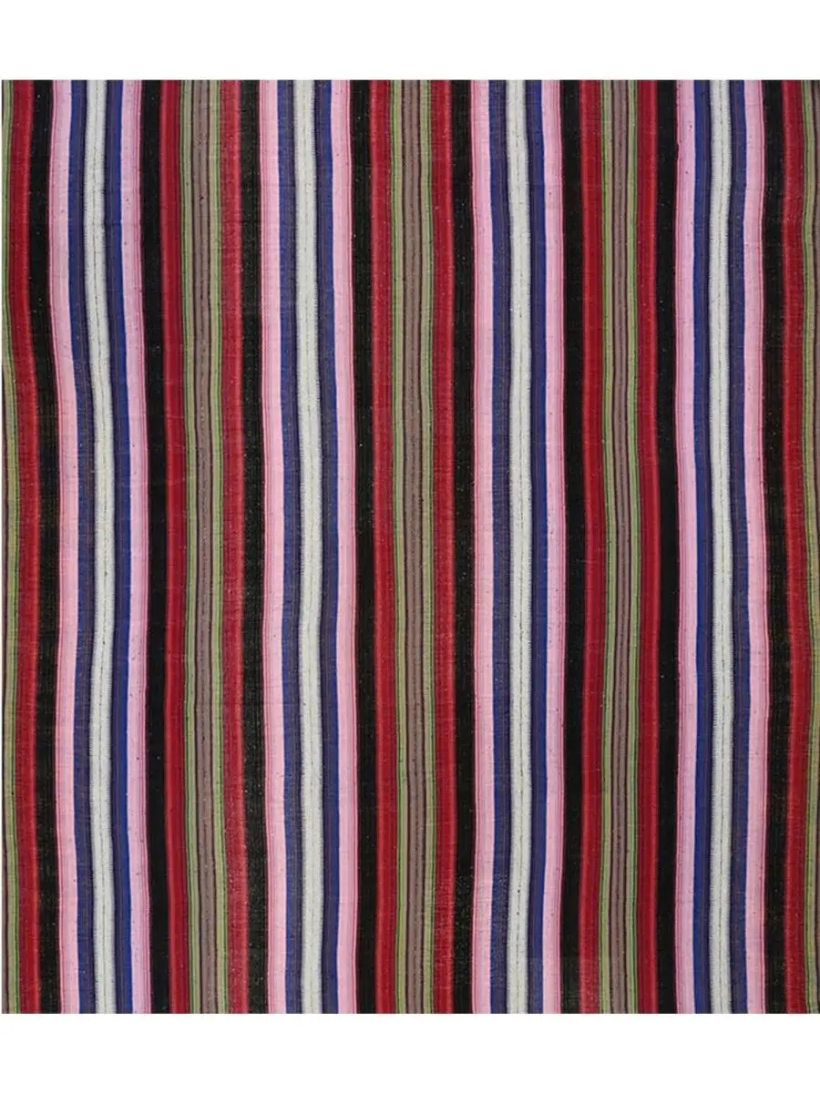 12x14 Persian Kilim Area Rug Handwoven Cotton Flat-Weave Striped Pattern in Red Black Green Blue Pink White for Living Room