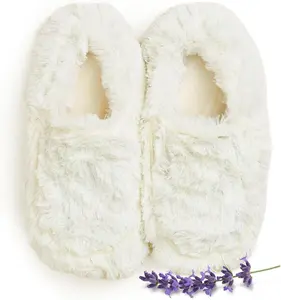 Warmies Microwaveable House Slippers for Women - Plush Soft Fuzzy Indoor Slippers with Non-Slip Memory Foam Soles - Cozy Warm Cream Slippers for Winter - Scented with Lavender - Sizes 6-10