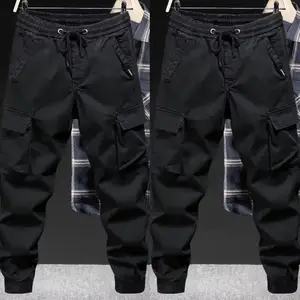 Army Green Overalls Men's Spring and Autumn Fashion Brand Loose Tappered Outdoor Mountaineering Tactical Pants Men's American Casual Pants Cotton Fabric Grey Menswear Pocket Belt Black Decoration Long Mid