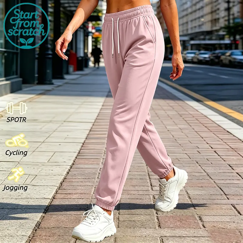 Women’s casual athletic pants for spring/autumn, long jogger pants with breathable stretch fabric and a drawstring waist; suitable for running, cycling, fitness, and everyday casual wear.