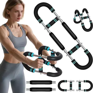 Upper Body Muscle Builder Suitable for All Fitness Levels, Portable Chest Clip Trainer with Elastic Spring, 60-100lb Adjustable Power Twister Bar, Home & Gym Dual-Use Training Device