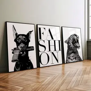 Bundle of 3 Luxury designer Wall Art Canvas, Fashion poster -Fine Art prints - Popular Prints, Living room Decor, Black and White, Cheetah