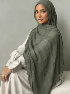 1pc minimalist high-end solid color long scarf with raw edges and satin texture. Hijab fashionable and versatile multi-purpose decorative scarf