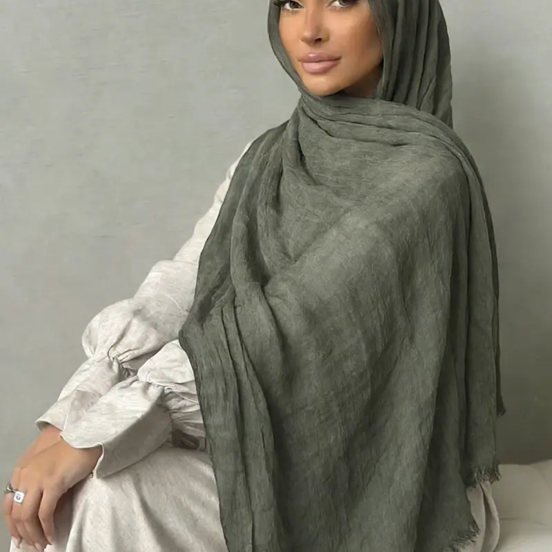1 Pc Minimalist Solid Color Long Polyester Scarf with Raw Edges & Satin Texture, Versatile Fashion Hijab for Multi-Purpose Decorative Use, Modesty Hijab Wrap