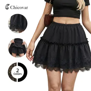 Chicovar Women's Leopard Skort, Ruffle Lace Trim Mini Skirt with Shorts, Leopard & Plain, Elastic Wasit, Perfect for Concert, Party, Casual Wear, Summervibes