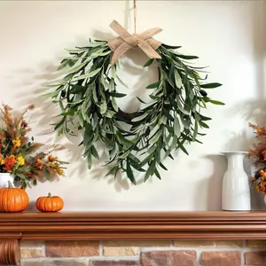 Two spring-planted artificial flower olive leaf wreaths, home decoration door hanging, wedding wall hanging artificial wreaths, hotel photography scene props hanging decorations, very suitable for farmhouses, weddings, festivals and indoor and outdoor dec