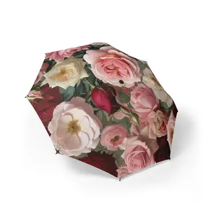 Rose flower Umbrella - Semi-Automatic Foldable Design